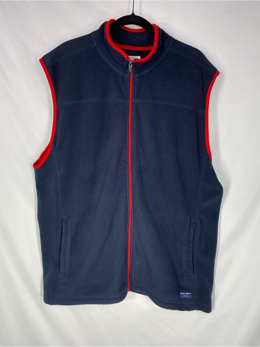 Old Navy XXL Men’s Navy Fleece Vest Red Trim Full Zip Work Outdoor